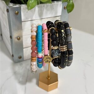 💙 2 for $12 Stretch bracelet mixed Lot of 6 Stack Black, Pink, fashion jewelry